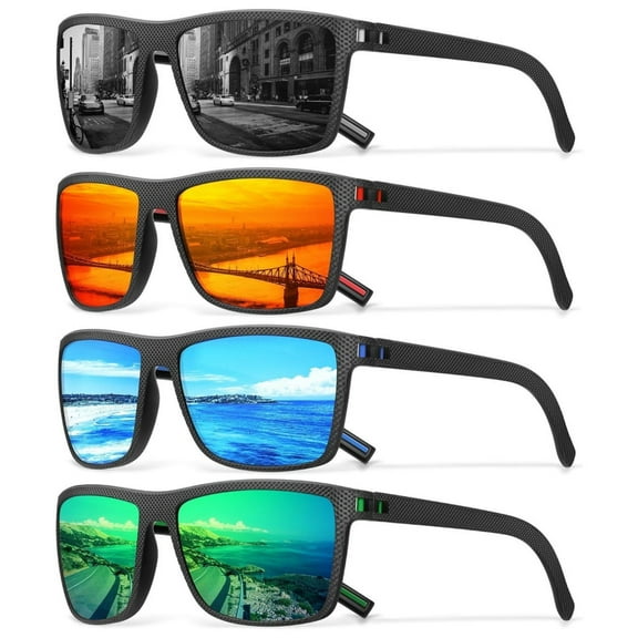 Square Polarized Sunglasses for Men Vintage Style Driving Travel Sun Glasses Lightweight Frame UV Protection Goggles