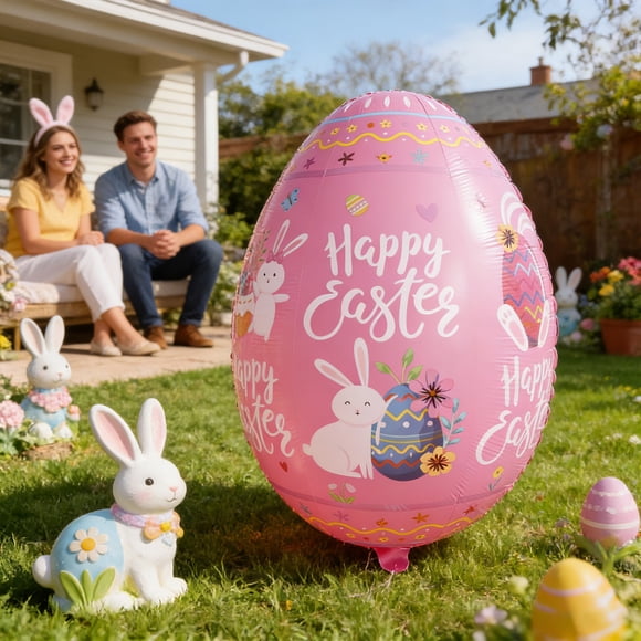 ddioayh Easter PVC Inflatable Eggs Outdoor Decoration with Bunny Design Easy Inflate Deflate Portable Waterproof for Patio Garden Party