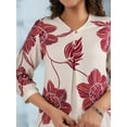 thumbnail image 4 of White & Maroon Bold Floral Printed Viscose Kurta Pant Set, 4 of 5