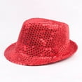 thumbnail image 2 of NoxwB Men's Vintage Sequins Bling Fedora Hat Sparkle Shining Bucket Cap Hat Red 58CM, 2 of 5