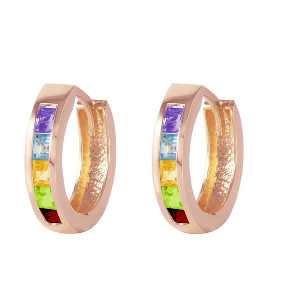 Galaxy Gold 14K Rose Gold 1 Carat Multi-Gemstone Huggie Earrings - Colorful Elegance - Fine Jewelry for Women