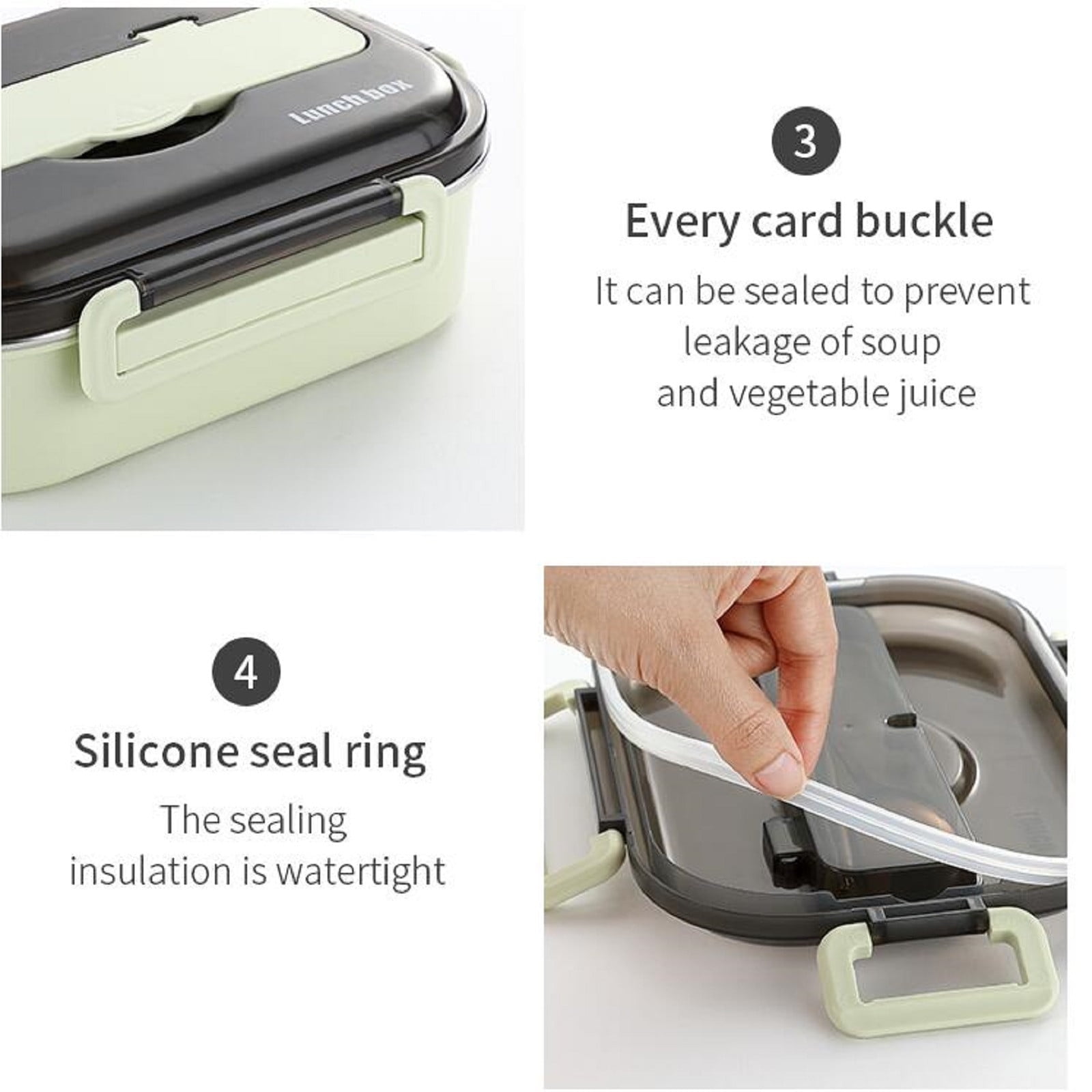 Insulated 4-Compartment Bento Box with Soup Bowl, 2-4 Hour Heat Retention Lunch Container Set, Hot Water Heating Base & Stainless Steel Inner, forOffice, Outdoor Green