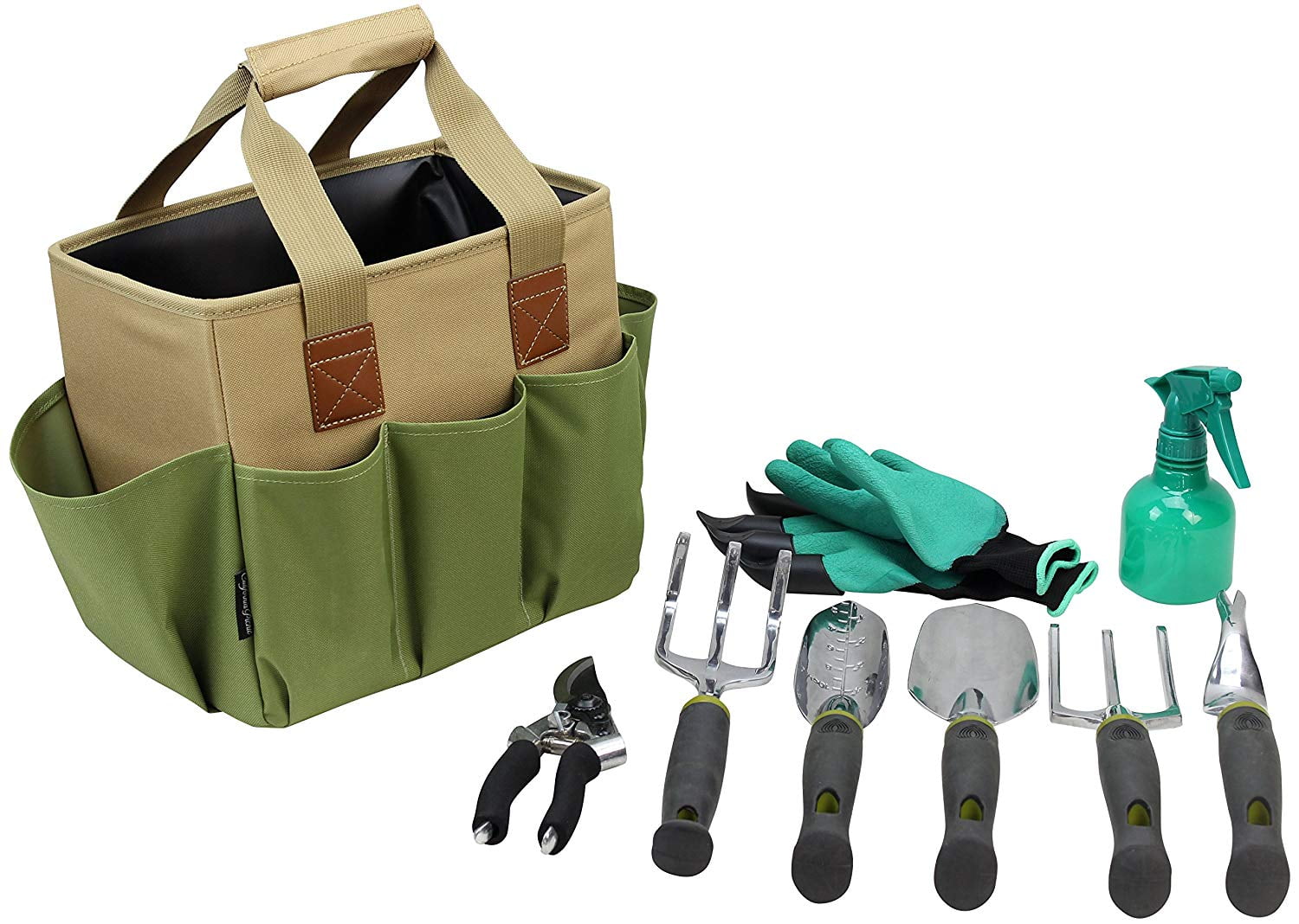 9 Piece Garden Tools Set Gardening Tools with Garden Gloves Garden Tote Tool Bag 