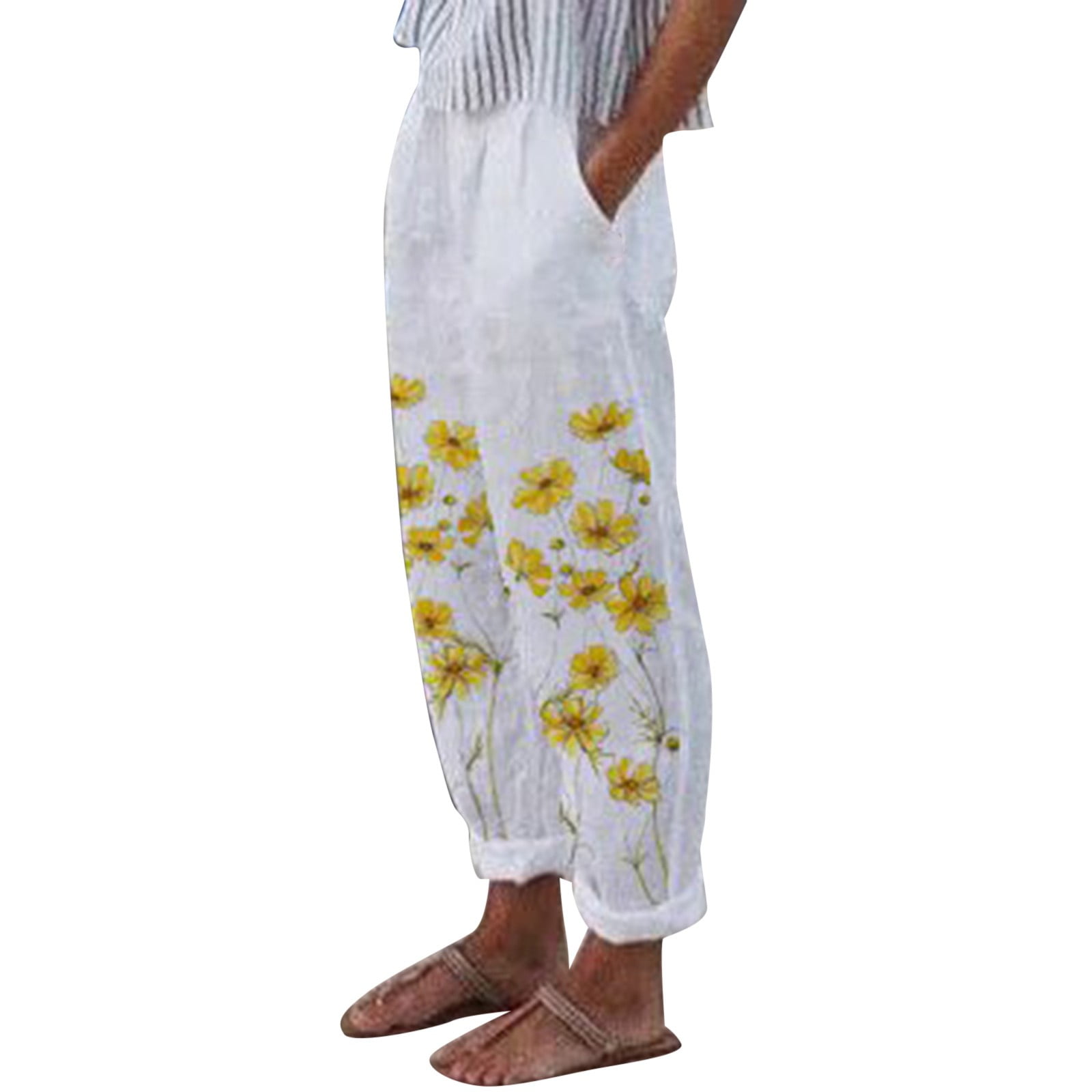 Pgeraug pants for women Pants With Pockets High Waist Print Cotton