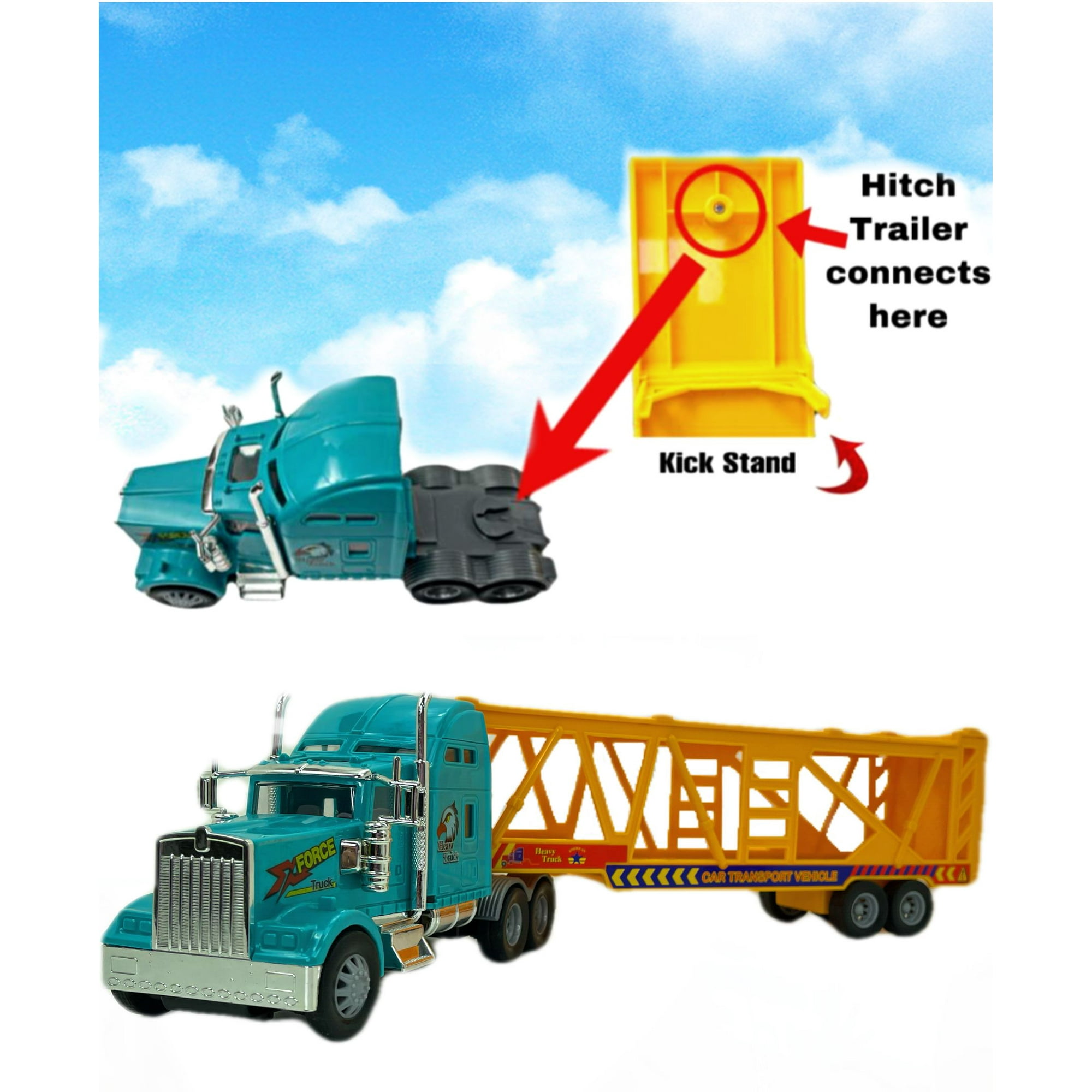 Big Daddy Big Rig Heavy Duty Tractor Trailer Transport Car Transport Toy Truck with 3 Cars