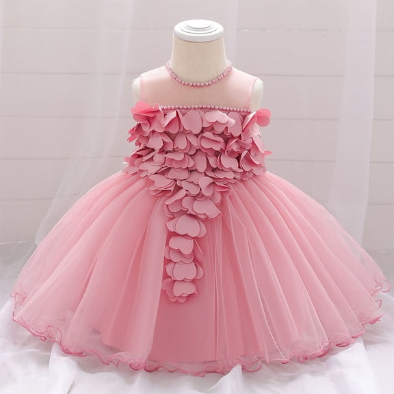 SDJMa Toddler Girls Temperament Flowers Pearl Cute Net Yarn Birthday Party Gown Dresses