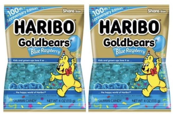 FSSTAM Haribo Goldbears Blue Raspberry 100th Anniversary LIMITED EDITION Gummy Bears, 2 packs-4oz each