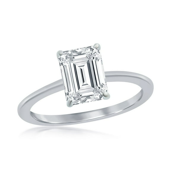 Daily Delight TheJewelryHut Designer Sterling Silver Four-Prong 8mm Emerald-Cut Engagement Ring