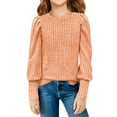 thumbnail image 1 of Girl's Puff Long Sleeve Ribbed T Shirt Round Neck Loose Pullover Tops Solid Color Base Layer Tee Casual Undershirts, 1 of 7