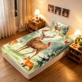 thumbnail image 4 of Manfei Dreamy Elk Fox Twin Sheets, Winter Holiday Wildlife Bedding, Cream Sage, 3 Pieces, 1 Flat Sheet, 1 Fitted Sheet and 1 Pillowcase, 4 of 6