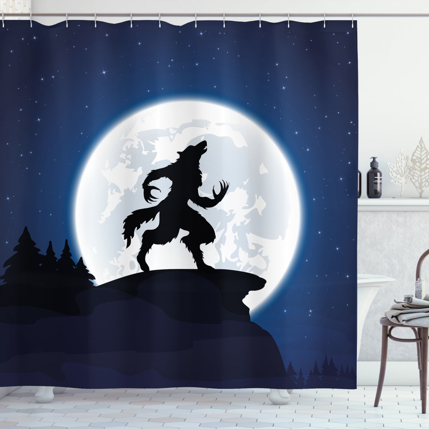 Halloween Moon Night 3D Shower Curtain Waterproof Fabric Bathroom Decoration 