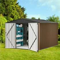 Outdoor Steel Storage Shed with Lockable Doors, Large Garden Tool Metal Shed with Sloping Roof and Double Lockable Door, Outdoor Shed for Backyard Garden Patio Lawn(8 x 8FT/10 x 10FT/8 x 12FT)