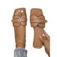 thumbnail image 3 of Women's Square Toe Flat Sandals Open Toe Leather Slide Sandals Lightweight Non Slip Slides Wide Fitting Beach Shoes, 3 of 5
