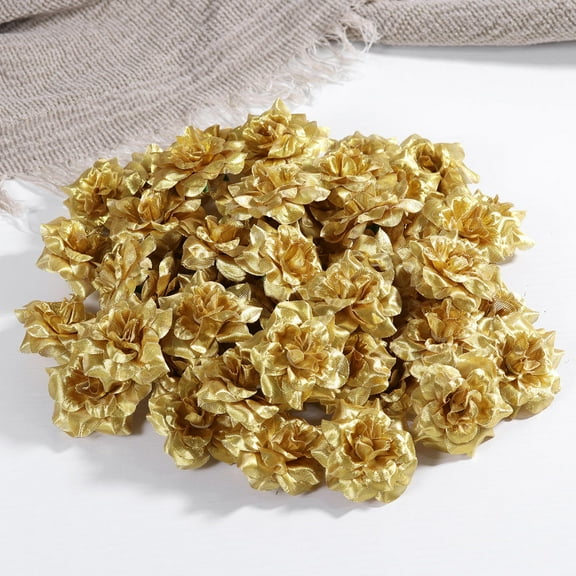 RENACLIPY 50 Pcs Golden Artificial Roses for Wedding Toss Bouquet and Table Decoration, Realistic