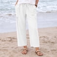 thumbnail image 3 of VBVC Women's Cotton Linen Wide Leg Pants,Ladies Drawstring Waist Pleated Pocket Casual Trousers,Lightweight Summer Lounge Cropped Sweatpants For Women,White,S-3XL, 3 of 10