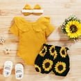 thumbnail image 4 of Babibeauty Newborn Baby Girl 3PCS Clothes Floral T Shirt Tops Shorts Headband Outfits Sets (Yellow,18-24m), 4 of 8