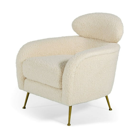Modrest Altura Modern Metal & Faux Fur Lounge Chair in Cream/Gold Finish
