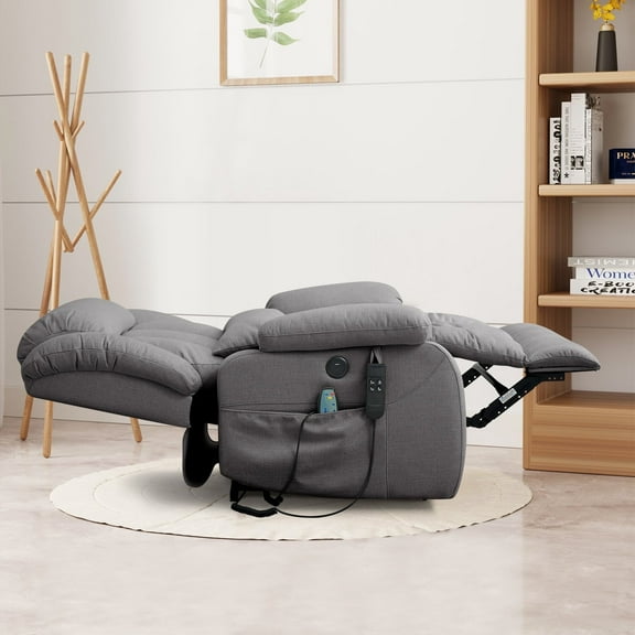 TEKAMON Infinite Position Lift Recliner Chair for Elderly with Heat and Massage Lay Flat Sleeping Power Lift Chair, Linen Fabric, Grey