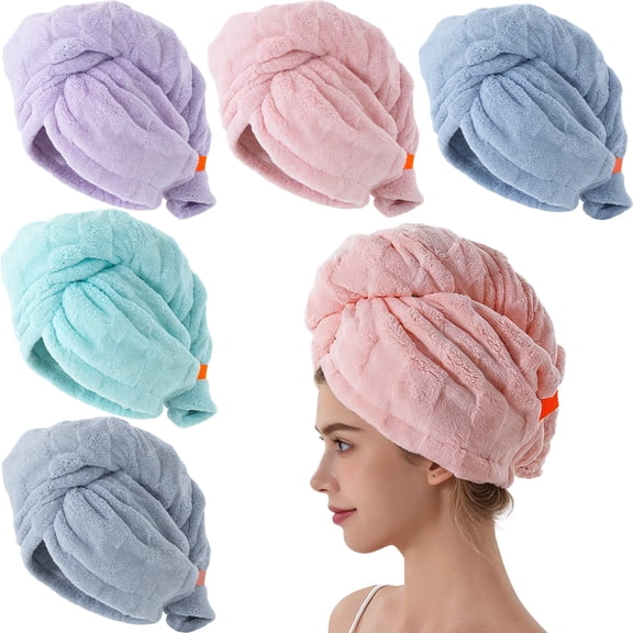 5Pcs Soft Microfiber Hair Drying Towel for Women Girls, Super Absorbent Quick Dry Towel for Curly Long Thick Hair Turban for Wet Hair