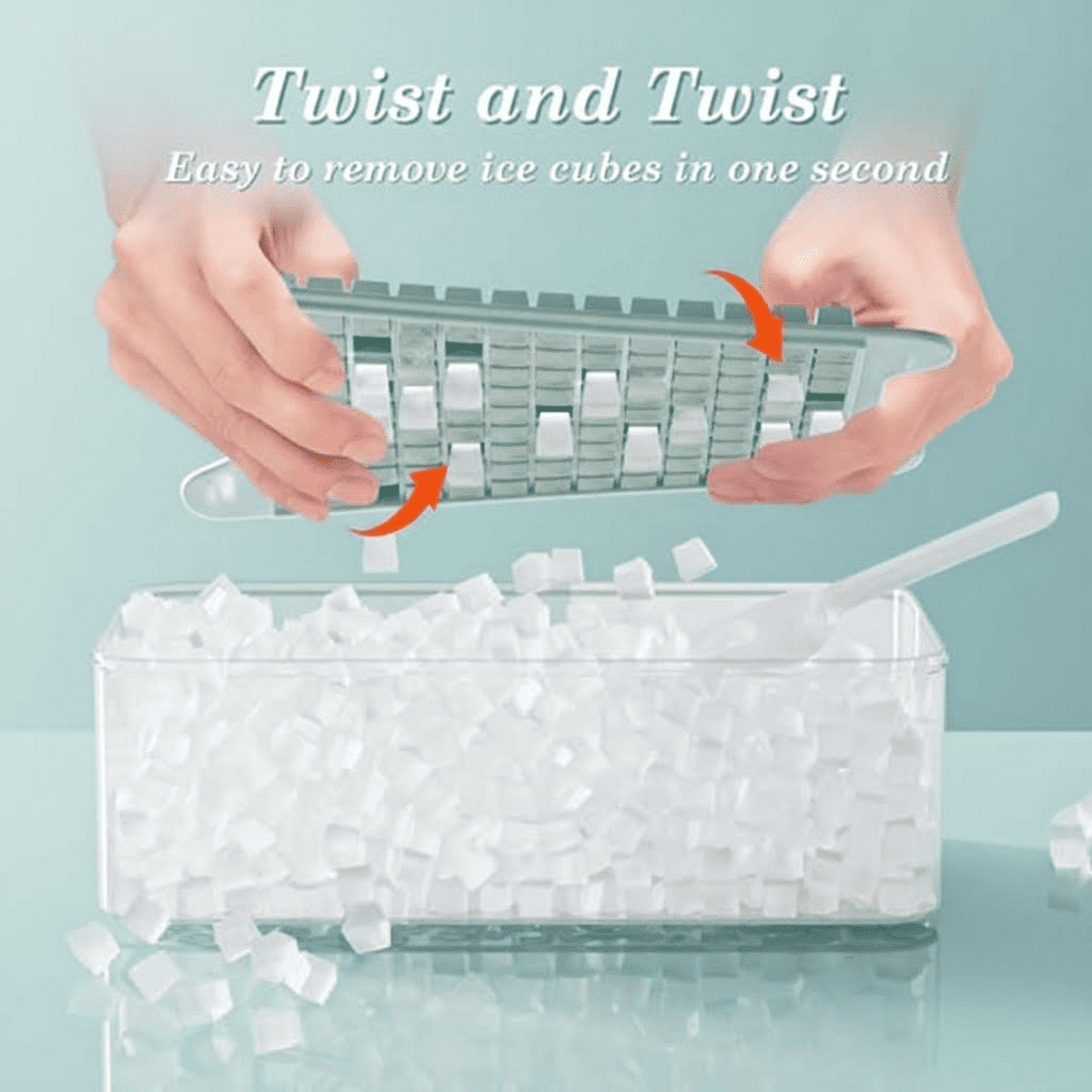 Nugget Ice Cube Tray with Storage Bin - Makes 108 Crushed Ice Cubes, Easy Release Freezer Tray for Perfect Mini Ice, Quick and Simple Iced Maker Tray