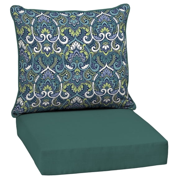 ARDEN Reversible Outdoor Deep Seating Cushion Set 24 x 24, Sapphire Aurora Blue Damask