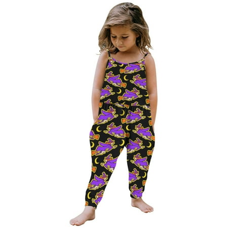

DAETIROS Silky One-piece Funny Print Toddler Baby Girl Sling Daily Jumpsuit Cartoon Rompers Purple