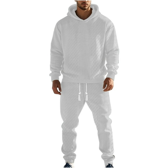 HAiming Sweatsuit for Men Casual Long Sleeve Hoodies and Drawstring Jogging Pants Solid Color Fashion Outfit