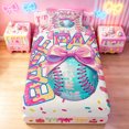 thumbnail image 3 of meiyoeat Kawaii Bowknot Baseball Twin Sheets for Girls, Sweet Bow Ice Cream Bedding, Pink Blue Yellow, 3-Piece, 1 Flat Sheet, 1 Fitted Sheet and 1 Pillowcase, 3 of 5
