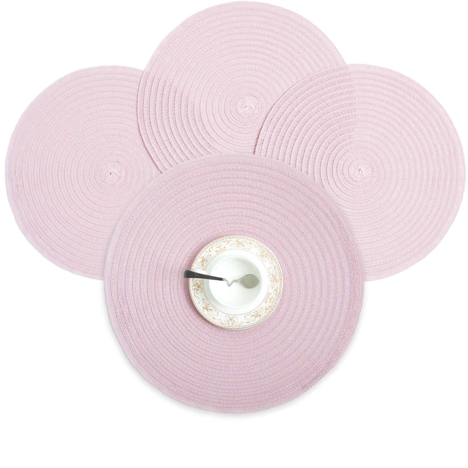 RAY STAR Vinyl Placemats Set of 4, 15in Round Vinyl Weave Placemats, Heat Resistant Wipable Place Mat