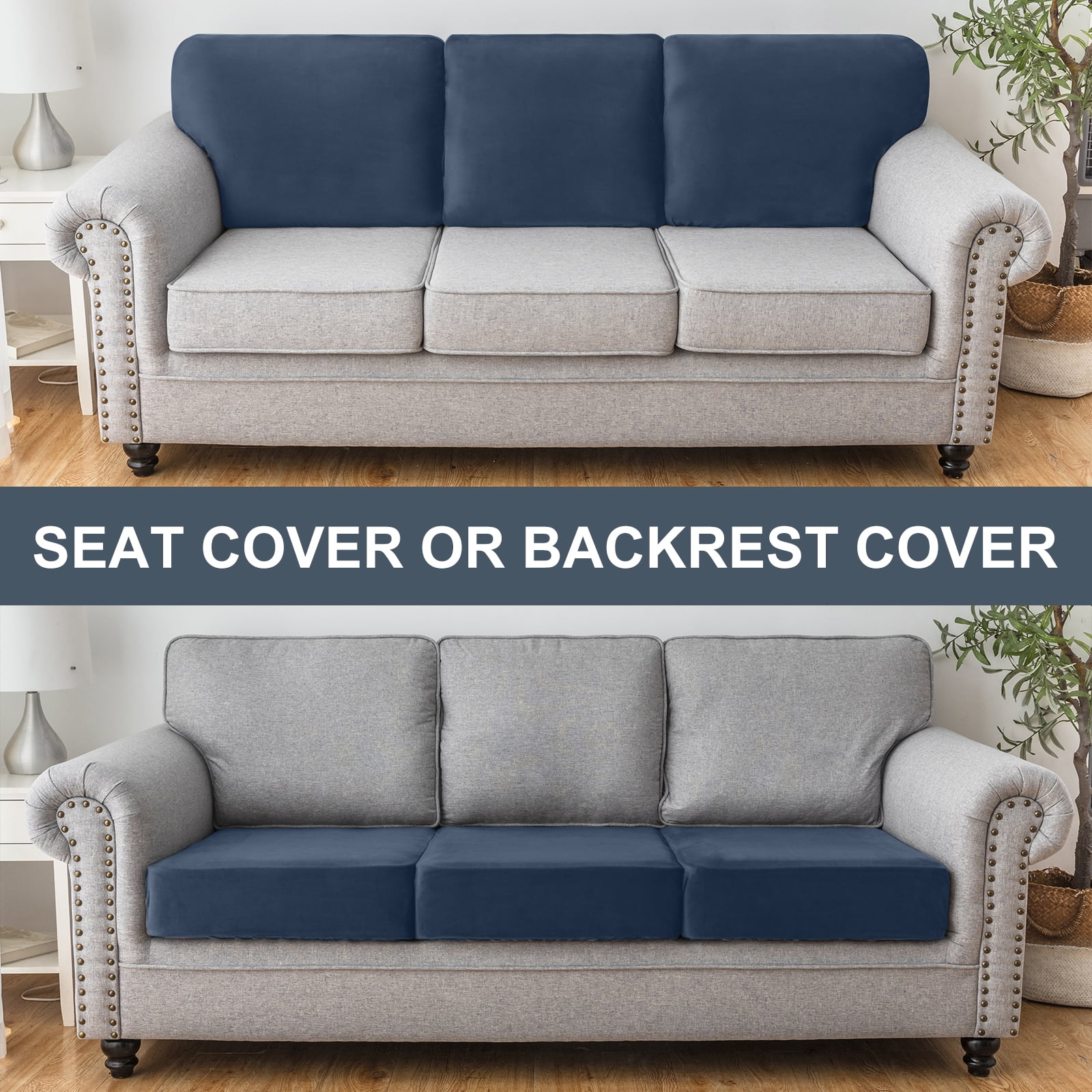 Sanmadrola Couch Covers Velvet Sofa Cushion Cover Stretch Machine Washable Universal Slipcover Furniture Protector for Couches Sectional Sofas, Aegean Blue