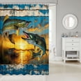 thumbnail image 2 of Manfei Farmhouse Bass Fish Shower Curtain 72Wx78L, Western Lodge Cabin Bath Curtain, Golden Blue, 2 of 5