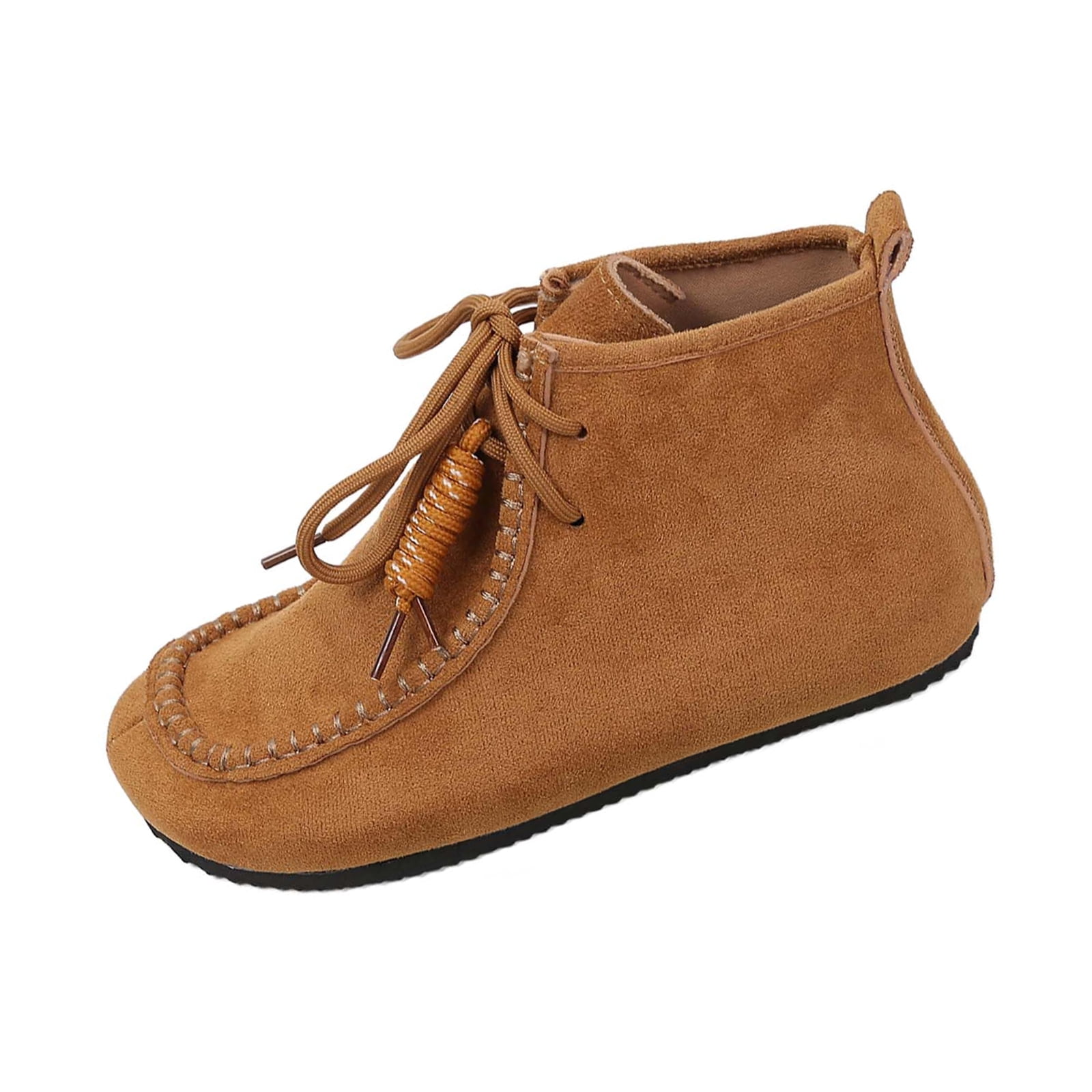 Willtoo Flat boots for Women Faux Suede Lace Up Ankle Boots Wide Round Toe Retro Style Street Footwear Flat Ankle Booties Brown