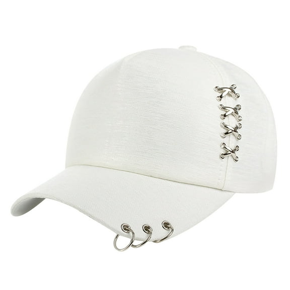 AWZXDE Unisex Solid Color Metal Rings Fashion Baseball Hat Casual Cap With Design Features For Men And Women White