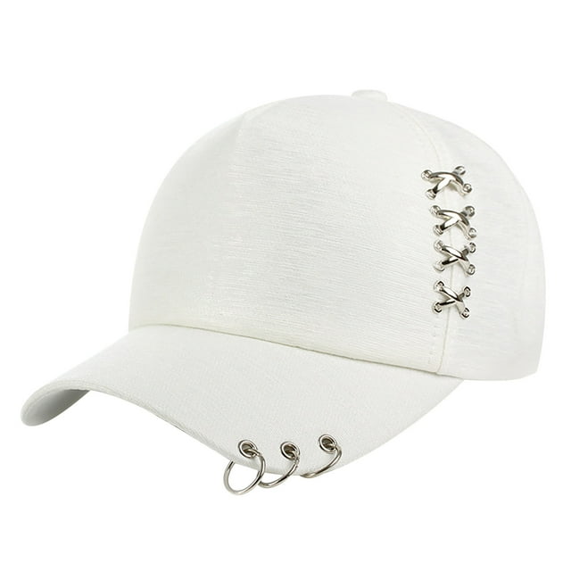 GDREDA Men's Baseball Caps Unisex Solid Color Metal Rings Fashion Casual Cap,White
