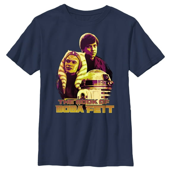 Boy's Star Wars: The Book of Boba Fett R2-D2, Skywalker, Tano Old Friends Graphic Tee Navy Blue Small