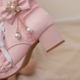 thumbnail image 6 of Fesfesfes Kids Girls Lolita Boots Lace Bow Decor Pearl Pendant Block Heel Side Zipper PU Leather Princess Shoes for Party Daily Wear, 6 of 8
