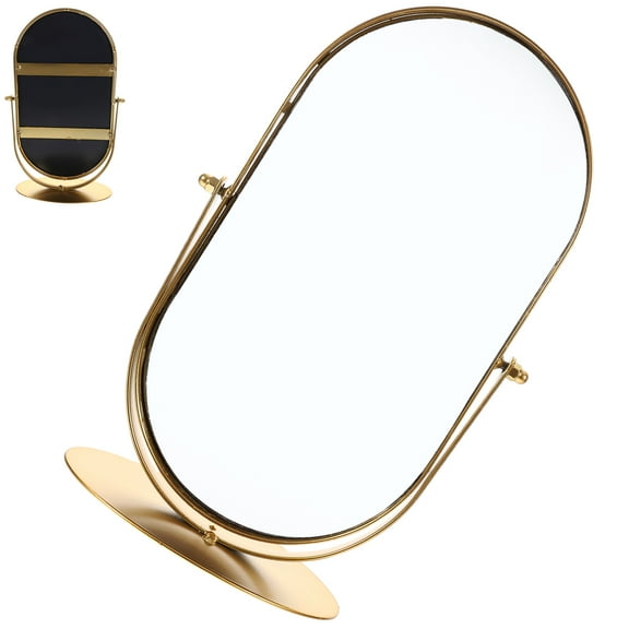 Cosmetic Mirror Single-sided Retro Metal Round Beauty Dressing Table (Small Gold) Vanity Lighted Office