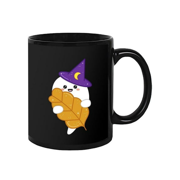 Cute Little Ghost W Autumn Leaf Mug - Image by Shutterstock,