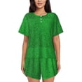 thumbnail image 1 of Balery Green Sparkling Shiny Conjunto de Pijama para Mujer con Estampado, Dos Piezas de Manga Corta y Shorts, Ropa de Dormir Suave con Cuello Redondo y Bolsillos-Medium, 1 of 1