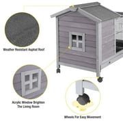 Aivituvin Rabbit Hutch Indoor and Outdoor, Rabbit Cage with Removable Wire Netting and Leak Proof Tray, Mobile Bunny Cage with Wheels