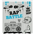 thumbnail image 3 of Hip Hop Shower Curtain, Hip Hop Elements Freestyle Rap Duel with Microphones Theme, Fabric Bathroom Set with Hooks, 69W X 84L Inches Extra Long, Azure Blue Black and Pale Grey, by Ambesonne, 3 of 3
