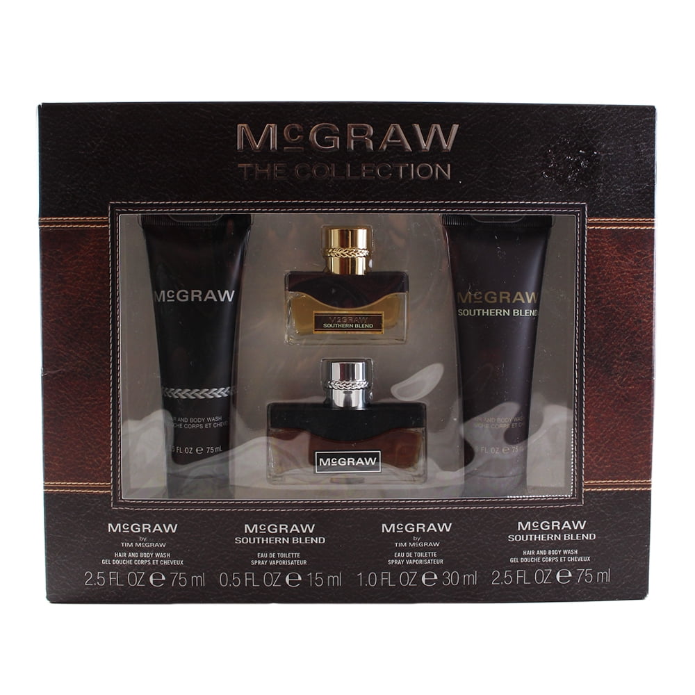 Mcgraw Collection 4 Pc. Gift Set ( Mcgraw Hair & Body Wash 2.5 Oz + Mcgraw Southern Blend Edt Spray 0.5 Oz + Mcgraw Edt Spray 1.0 Oz + Mcgraw Southern Blend Hair & Body Wash 2.5 Oz ) for Men