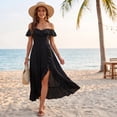 thumbnail image 4 of UDAUDU Women's Midi Dress 2026 Spring Summer Off The Shoulder Satin Wedding Guest Dresses Wrap Party Cocktail Formal Prom Dresses Black XL, 4 of 7