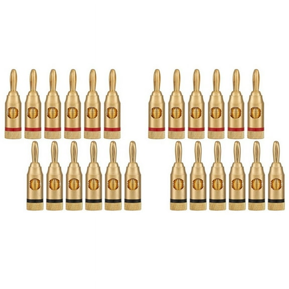 Gold-Plated Banana Plug or Connector (Open Screw Type) (12 Pairs (24 Plugs)) Audio Plug Speaker