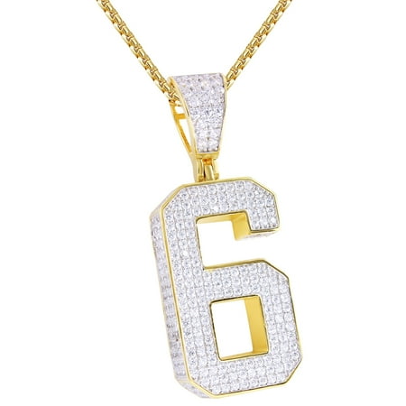 Out Initial Letter - Men's Block Number 6 Initial Letter Iced Out Silver Hip Hop Lucky Pendant Chain