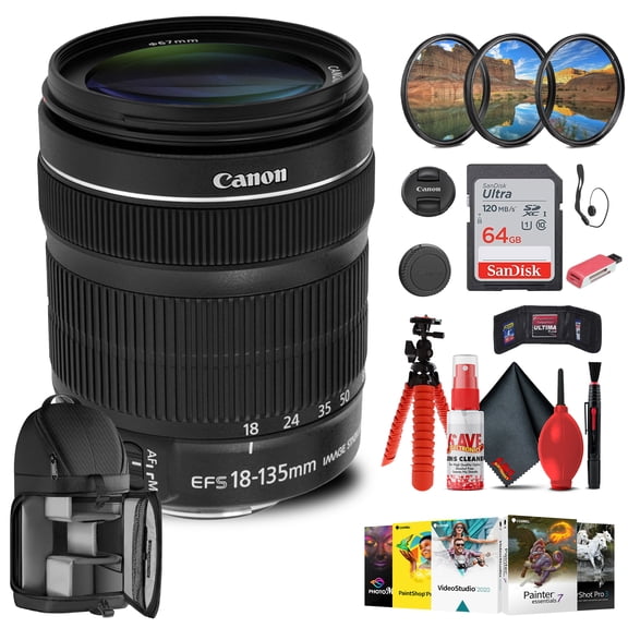 Canon EF-S 18-135mm F/3.5-5.6 IS STM Lens with 64GB Extreme Pro Card   More (International Version)