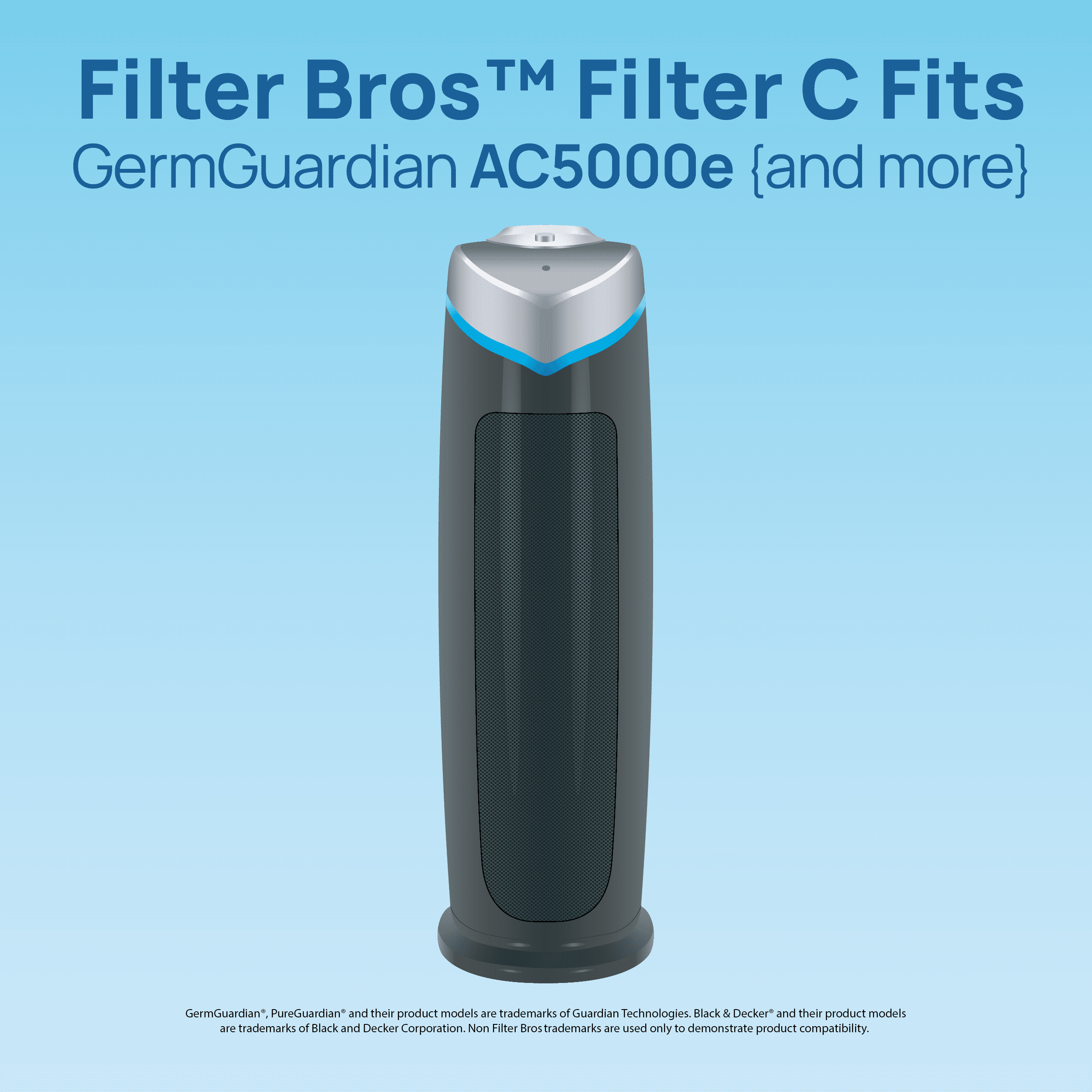 Filter Bros Filter C Compatible With GermGuardian FLT5000 - AC5000, AC5000E, HEPA Replacement For Home Air Cleaner Purifiers, AC5300B, AC5250PT With Technologies and AC5350B, AC5350BCA, AC5350W, AC530