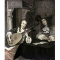 thumbnail image 2 of Ter Borch, Gerard 26x30 Gold Ornate Wood Framed with Double Matting Museum Art Print Titled - Woman Playing The Lute, 2 of 4