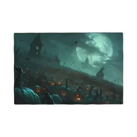 

Table Placemats Set of 6 - Halloween Night Sky Pumpkin Field 12x18 In Faux Linen Double Heat Resistant Place Mats Cloth Indoor/Outdoor Placemats Washable Table Mats for Dining Kitchen Party