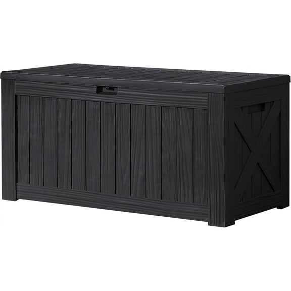 120 Gallon Deck Box Resin Outdoor Storage Box Waterproof for Patio, Large Outdoor Storage Bench Lockable for Outside (Black)
